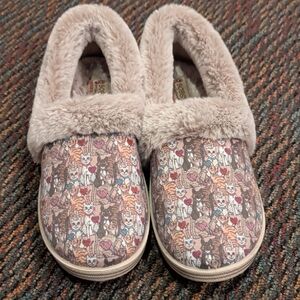 BOBS from Skechers Cat Print Slippers - Tan and Cream